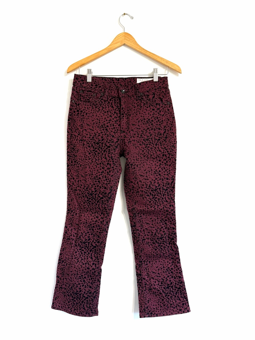 Rag & Bone Burgundy Cheetah Animal Print Bootcut Pants high rise cropped